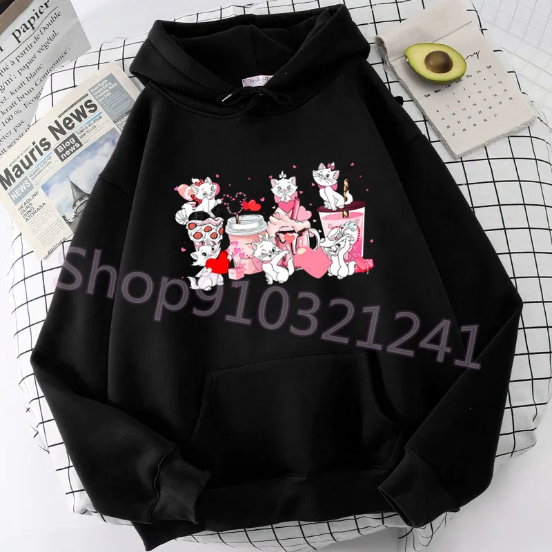 Valentine Coffee Hoodie Women Graphic Manga Hoodies Printed Marie Cat Tops Black Sweatshirts Funny Dumbo Hoody Woman clothing