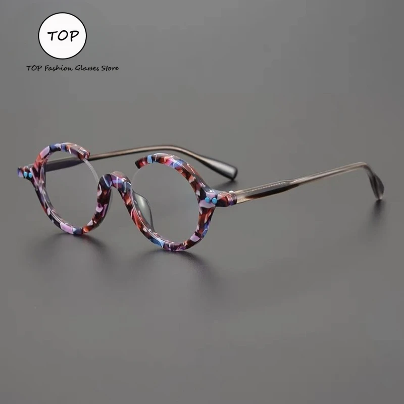 Irregular Plate Round Handmade Fashion Female Retro Anti-blue Personality Trend Male Frame Myopic Presbyopia Optical Frame