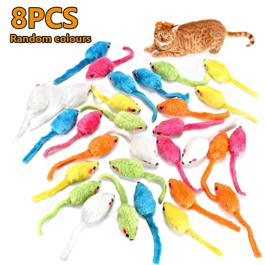 5/8/16 Pieces (One Pack) of Pet Herbal Toys Suitable for All Breeds of Cats and Kittens—Imitation Plush Mice with Realistic Prints, Colorful Pet Herbal Mice for Interactive Play, Chewing, and Hunting—Teething Gift for Cats and Kittens (Random Colors)