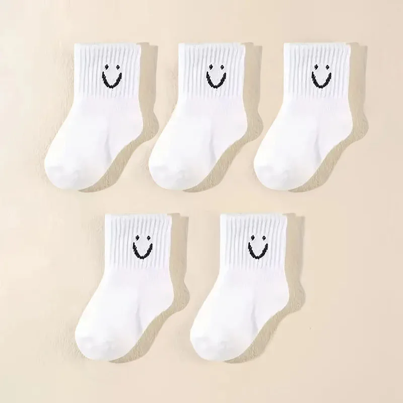 5 Pairs Kids Baby Socks Cute Funny Face Emoticons Pattern Comfortable Boys Girls Socks