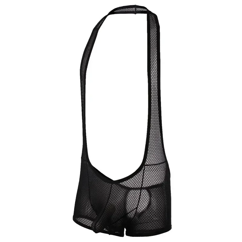 

Men's Mesh Singlet Bodysuit Breathable Open-Back Boxer Briefs Youth Fashion Sheer Undershrits