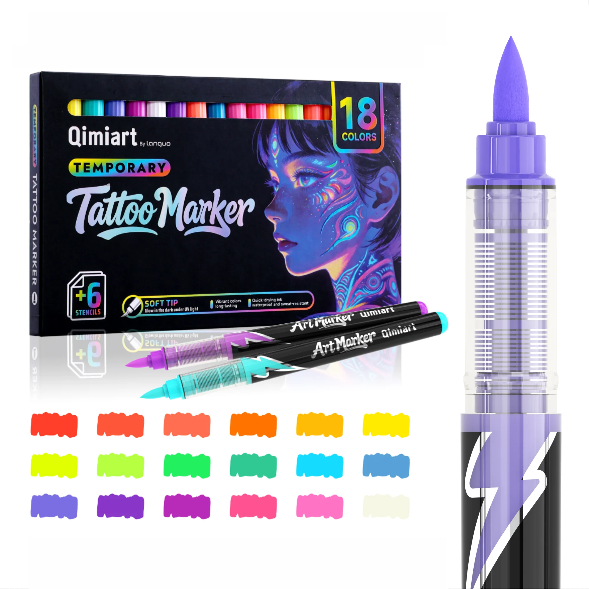 LANGUO 18 kleuren UV-fluorescerende directe vloeibare markers Zachte punt Glow in Dark voor doe-het-zelf graffiti tekenen Briefpapier Schoolbenodigdheden