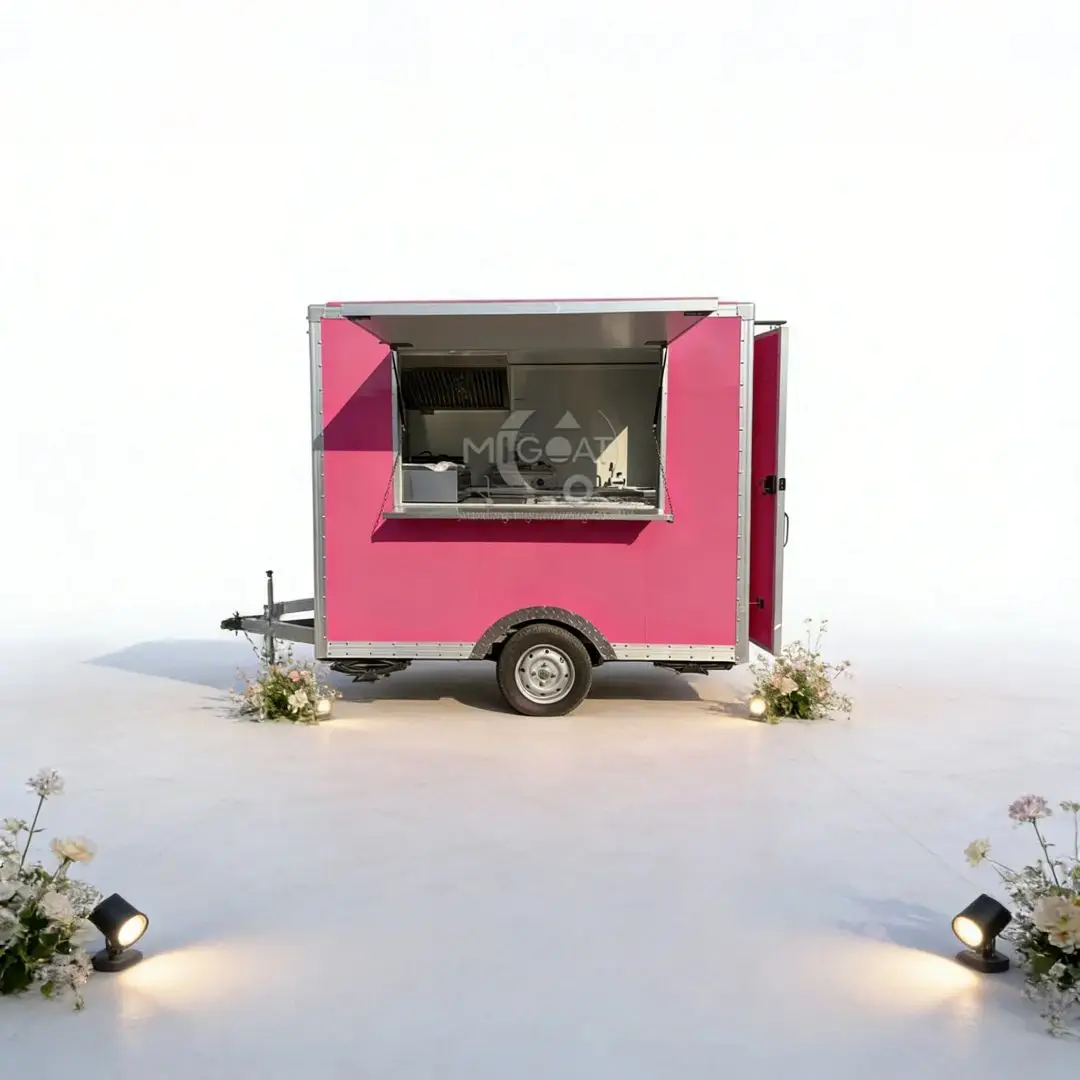 

Trendy Pink Mobile Food Truck Outdoor Snack Stall Milk Tea Coffee Vending Cart Cross-border E-commerce Catering Trailer
