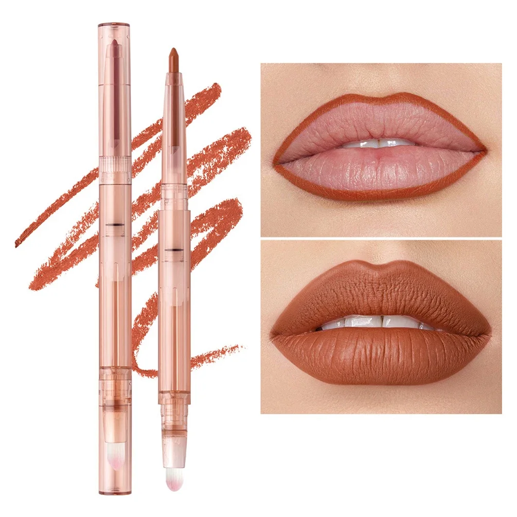 Private Label Lipliner Met Borstel Custom Logo Dubbel-Einde Twist-Up Lipliner Bulk 5-kleuren Pigment Make-Up Waterdichte Lippen Schoonheid