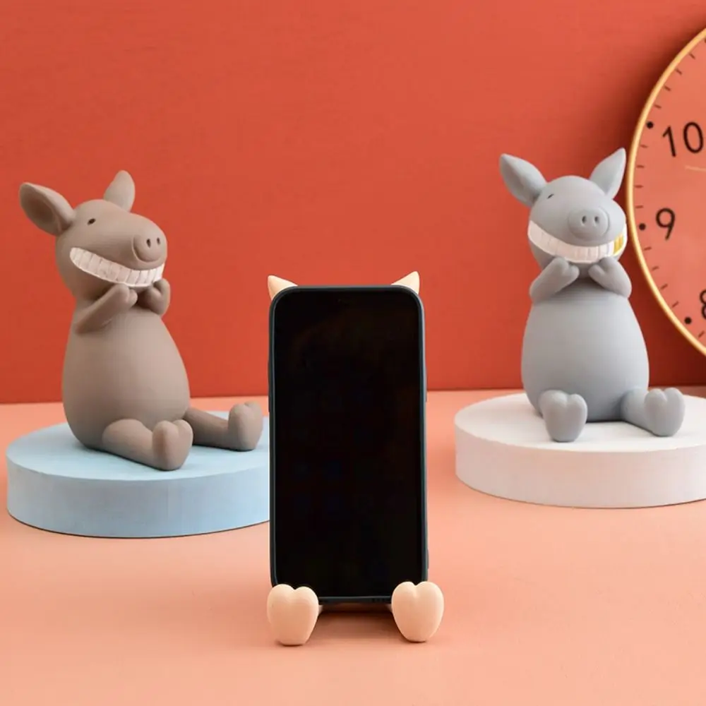 

Resin Cartoon Phone Holder Anti-slip Multi-functional Pig Mobile Phone Stand Portable Figure Toys Cell Phone Bracket Desk Decor