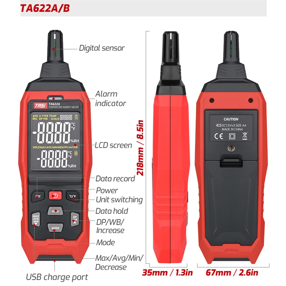 

TA622A TA622B Digital Temperature Humidity Meter Thermometer High Precision Measurement Hygrothermograph Handle Hygrometer