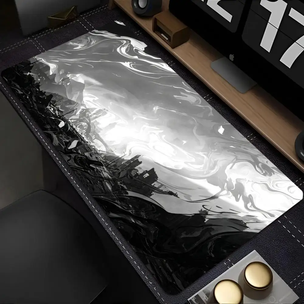 Cool Black White Space Black Hole Vortex Starry Large Desk Mouse Pad Non Slip Keyboard Mat for Laptop PC Office Decor