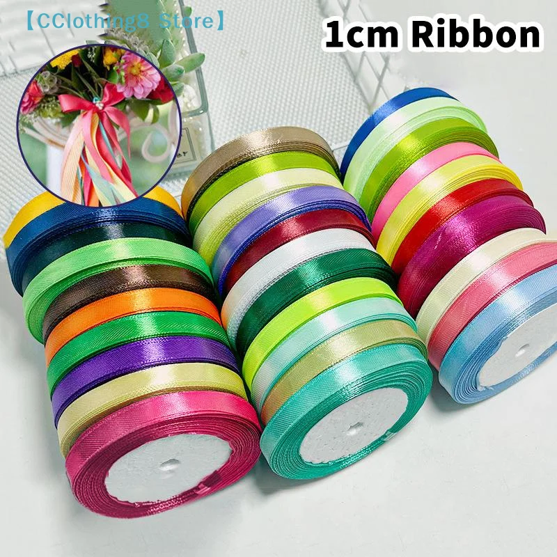 1cm (25 Yards/roll) Satin Flat Ribbon Roll Gift Flower Bouquet Packaging Wedding Birthday Ribbon Making DIY【AliS8】