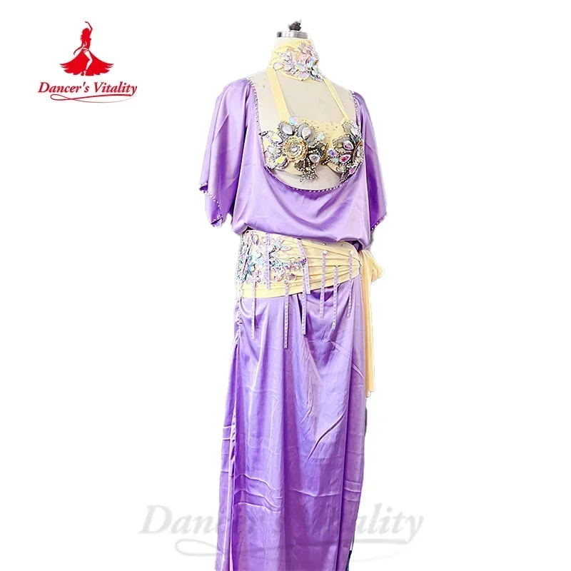 BellyDance Set Customized Luxury Rhinestone Bra+high-end Satin Robe+headscarf+hip Scarf 4pcs Oriental Dance Performance Outfit