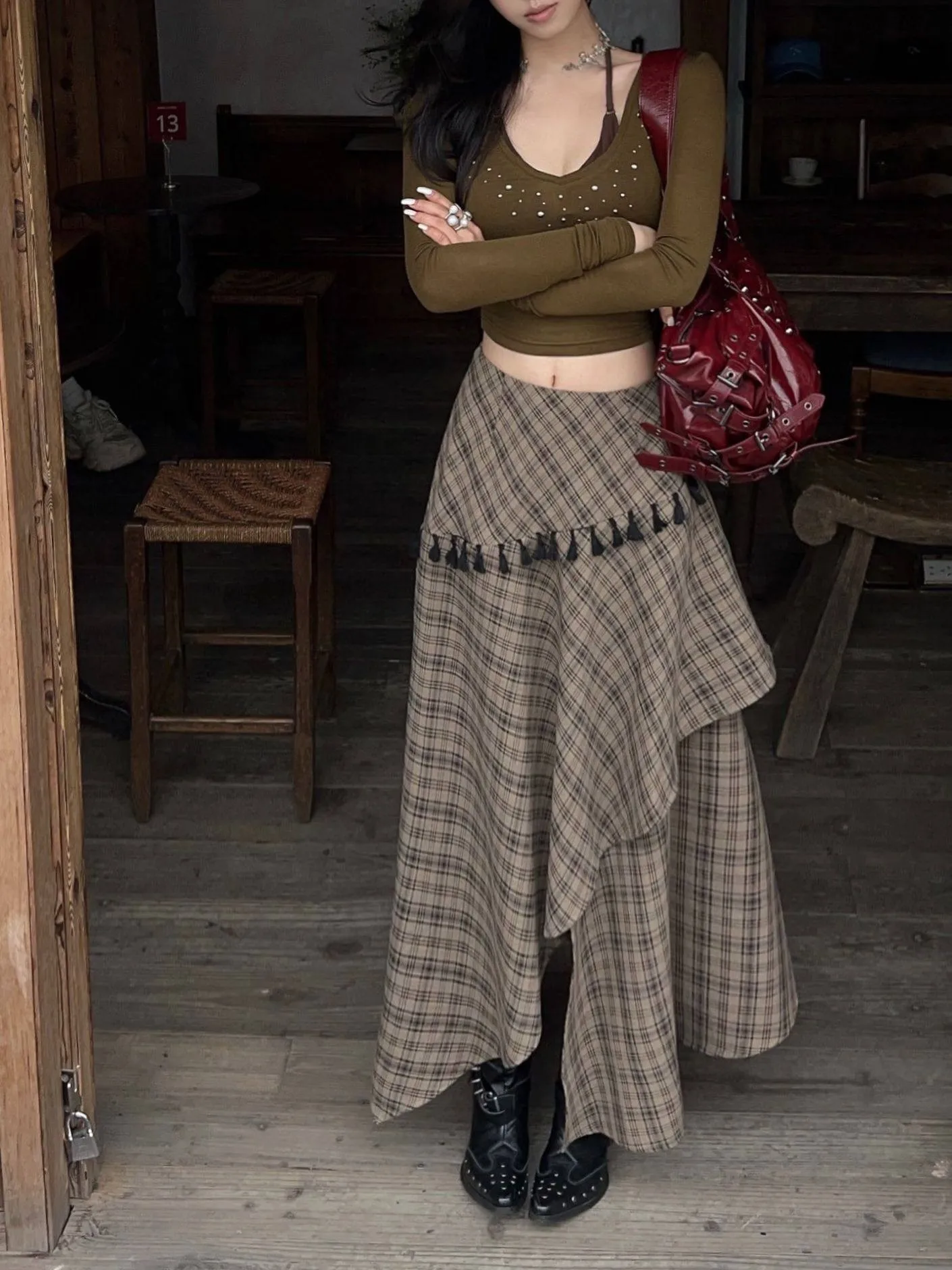 

Skirts Mini Women Gothic Punk Patchwork Leather Asymmetric Layered Distressed Raw-Edge Cargo Pockets Steampunk Halloween Goth Ol
