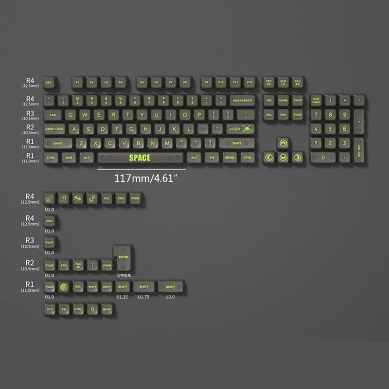 Substituição teclas teclado mecânico 652F com 132 teclas Conjunto teclas transparentes Perfil MDA com retroiluminação