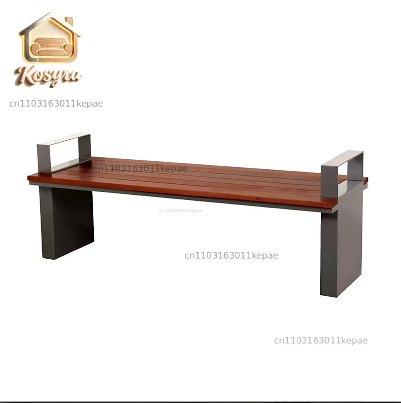 Park Chair Outdoor Bench Garden Anticorrosive Solid Wood Backrest Seat Garden Wrought Iron Strip Chair Outdoor Square Bench