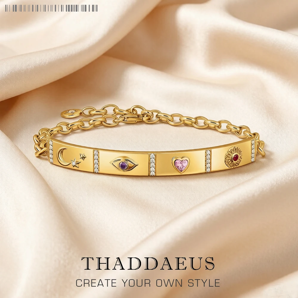 Gelbgold vergoldetes Armband mit kosmischem Talisman, langer Brücke, Herbst-Schmuck aus 925er-Sterlingsilber, Vintage-Geschenk für Frauen