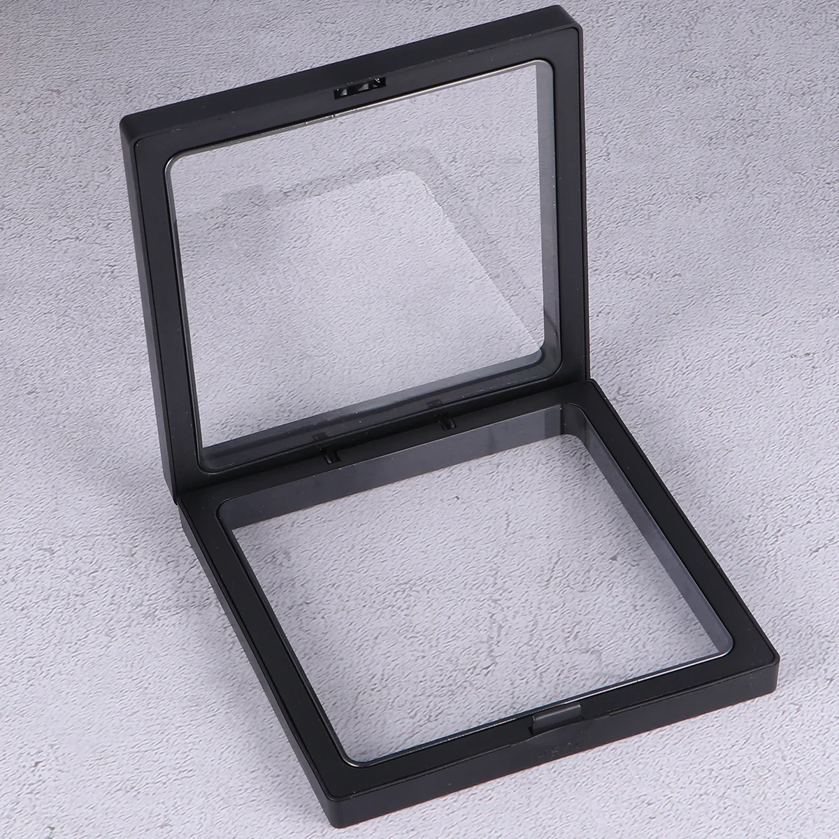 12pcs Clear Display Box Floating Holder For Jewelry Organizer Dustproof Storage Case Black 4 Boxes+8 Bases Pe Frame