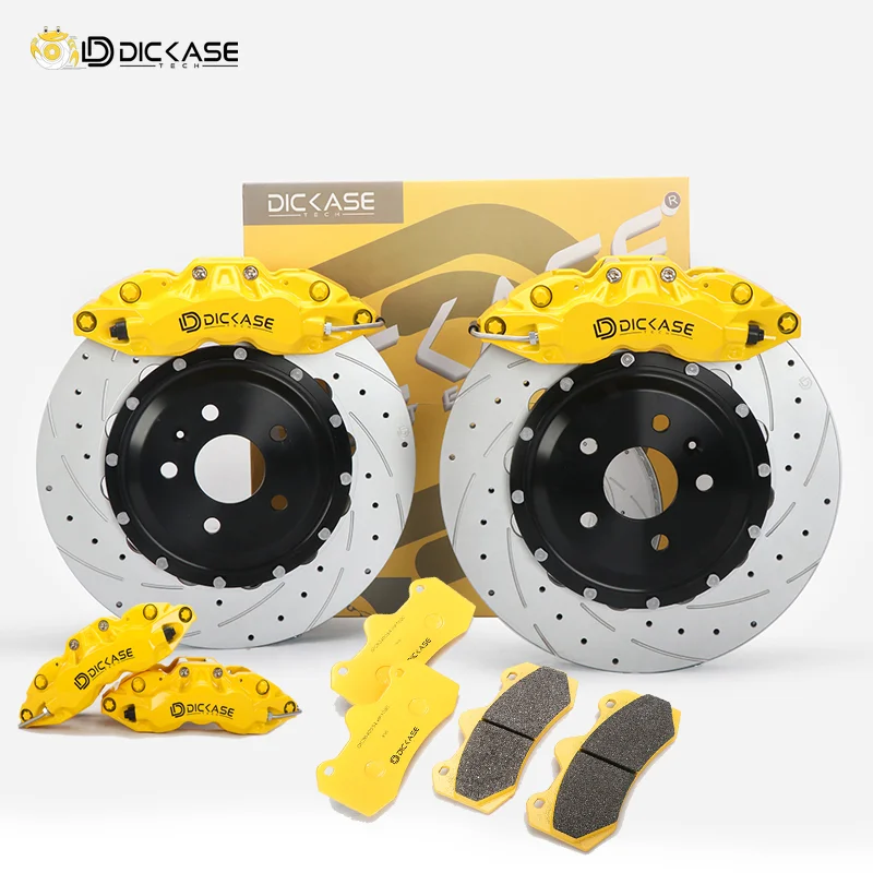 

Dicase front big 6 piston caliper gold color with 362*32mm drilled and slotted disc gold center bell for Kia Sedona/ CARNIVAL