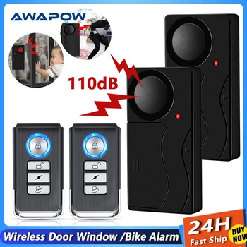 Awapow Wireless Vibration Alarm Home Door And Window Anti-Theft Alarm With Remote Control 110dB Motorcycle Bicycle Security