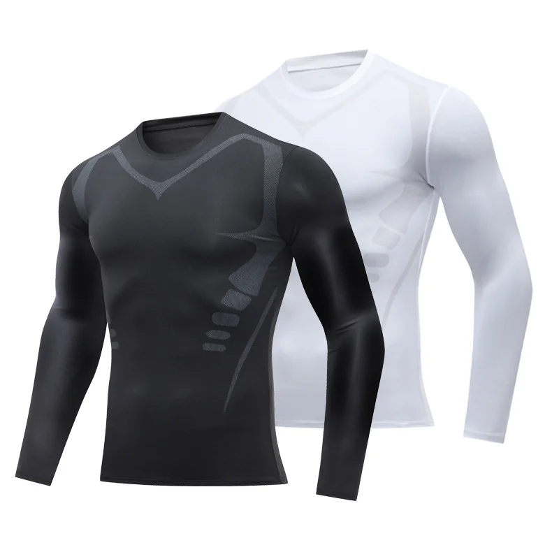 Men Long Sleeves T-Shirts Base Layer Basketball Sports Tight Gym Fitness Jogger Running Top Outdoor Cycling Clothes Quick Dry