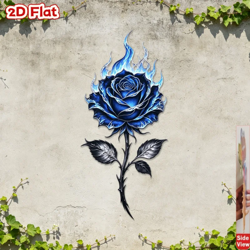 CIFBUY Metal Wall Art Blue Flame Rose Iron Decor Sign Hanging Plaque Indoor Outdoor Home Garden Patio Gift