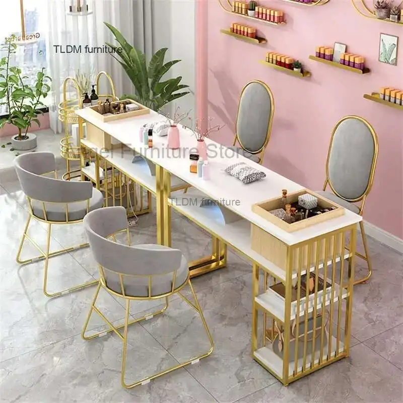 Modernes, minimalistisches Marmor-Maniküretisch- und Stuhl-Set, Salonmöbel, nordischer Nageltisch, professioneller Maniküretisch mit Schublade Z
