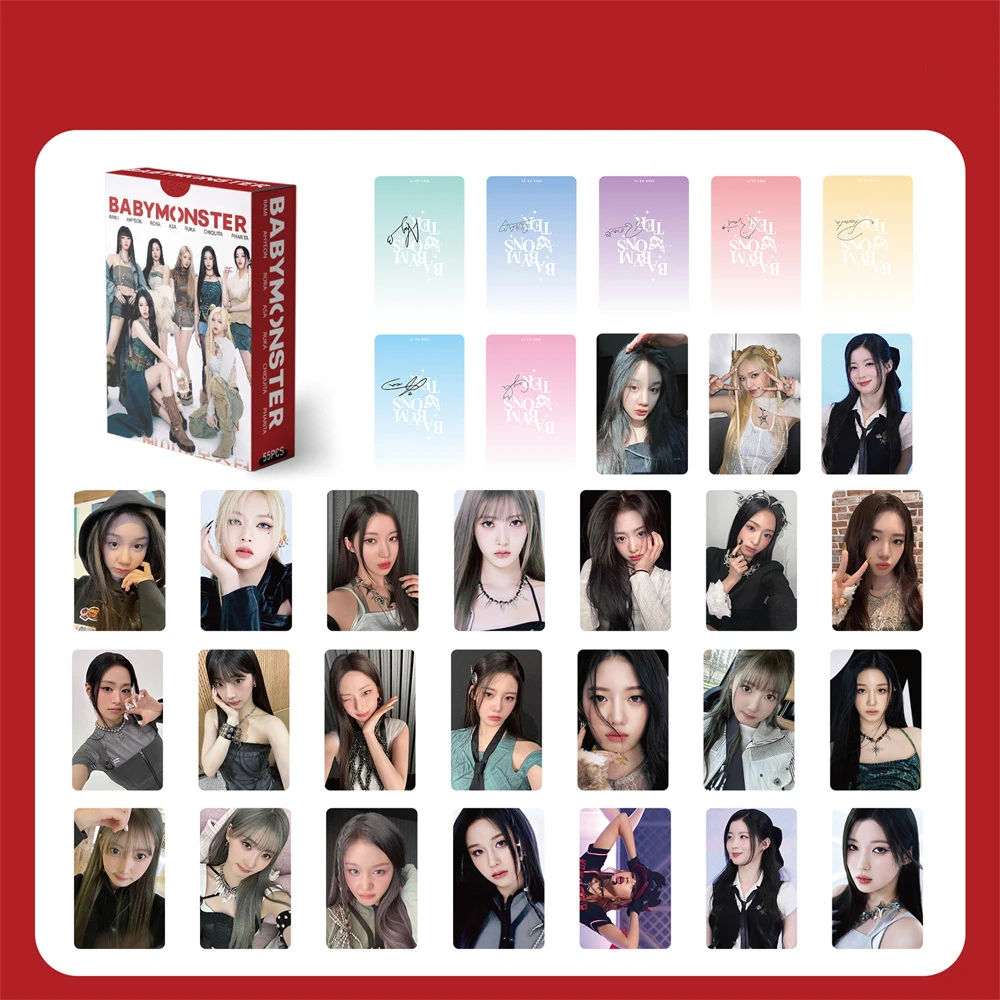 55Pcs/Set KPOP Babymonster ZB1 NMIXX ITZY Laser Lomo Cards List STAYC BINI Miyeon Ricky Selfie Photocards Fans Collection Gifts