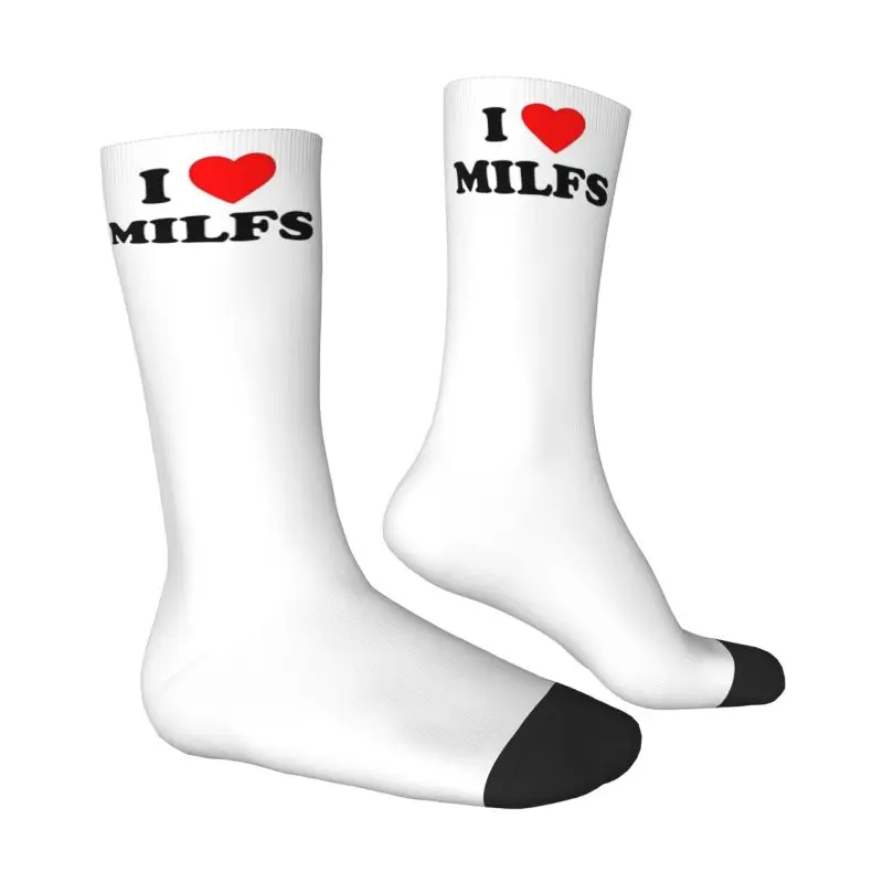 Cool Print I Love Milfs Socks for Women Men Stretchy Summer Autumn Winter I Heart Milfs Crew Socks