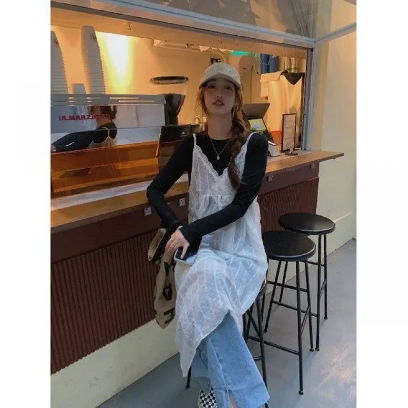 

Dress Women Summer Lace Vestido Fashion Fairy Elegant French Vintage Baggy Robe Girls Party Simple Spaghetti-strap Vestidos 원피스