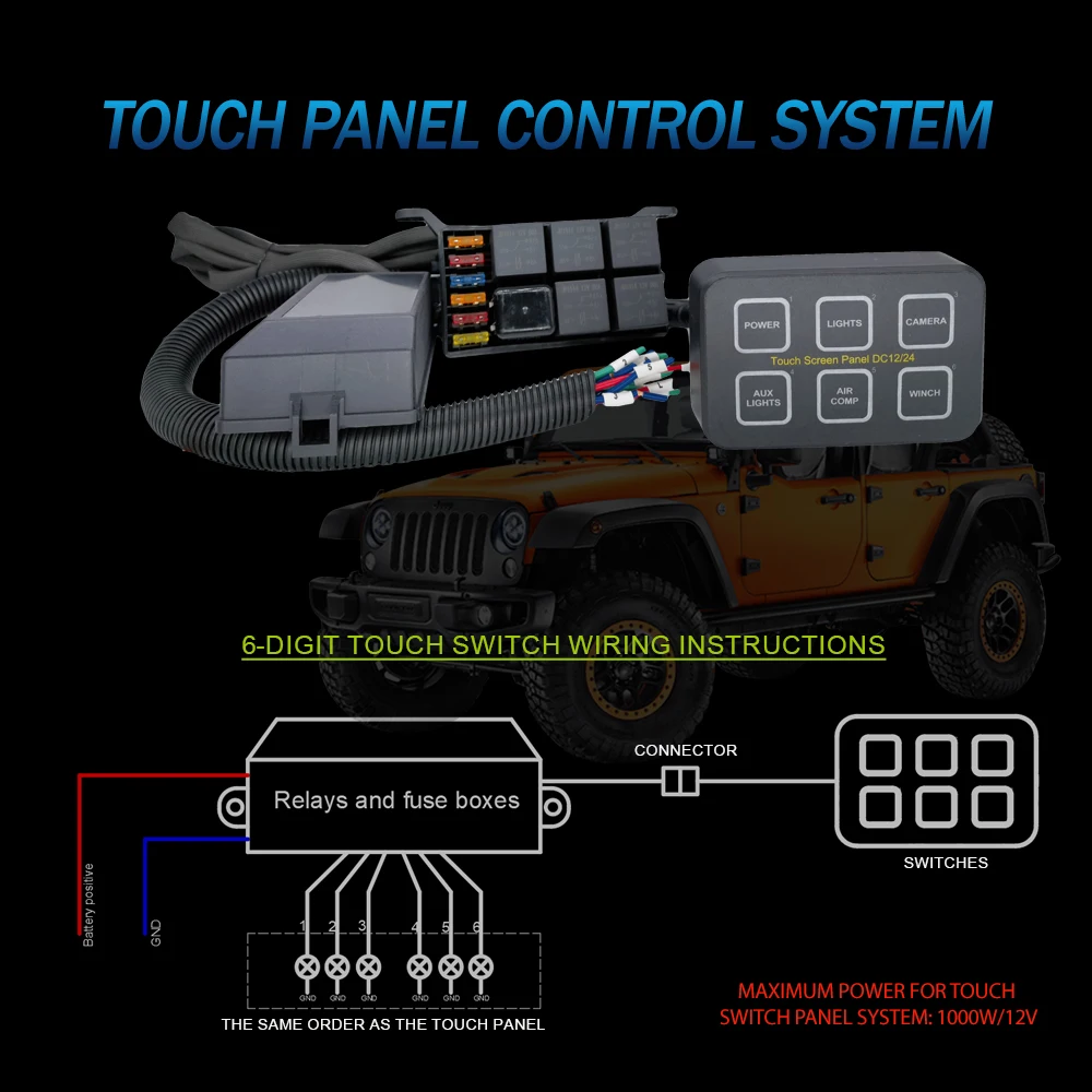 touch switch panel LED 6digit car switch panel Universal truck switches for installing electrical equipment