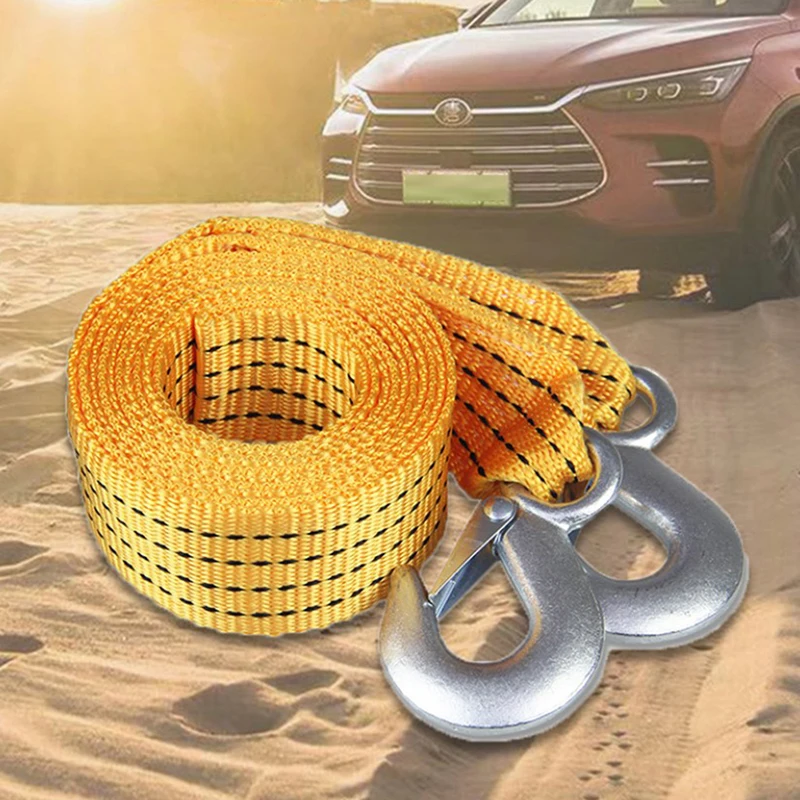 Heavy Duty Car Tow Rope Strap Belt High Strength Nylon Strap with Strong Metal Hook Towing Cable for Trailer