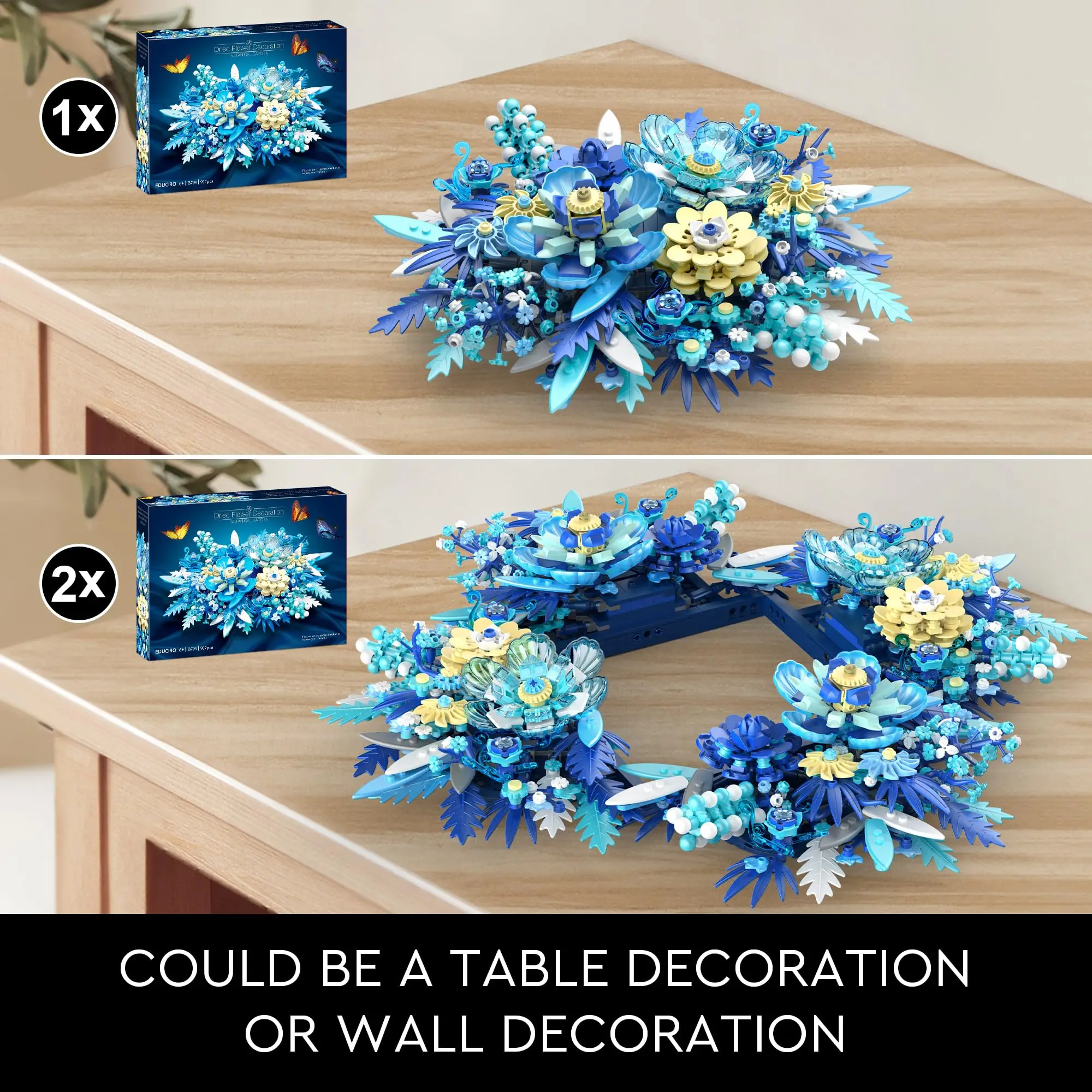 965pcs Baubles Flowers Building Sets Creative Building Blocks Bouquets Botanical Collection Gifts for Adults Table or Wall Decor