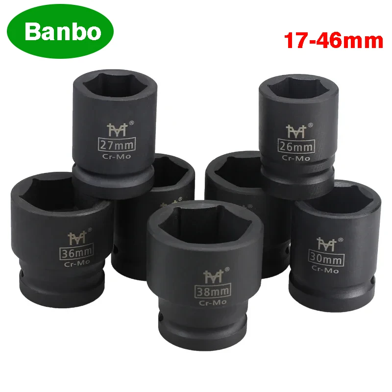 

1" Inch Impact Socket 25mm Square Hole Heavy Duty Pneumatic Tool Parts Air Sockets Metric 6-Point 17-46mm