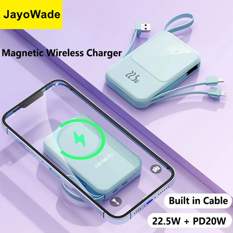 

JayoWade, новинка 20000 мАч, тонкий кабель для Magsafe Power Bank, магнитное беспроводное быстрое зарядное устройство для iPhone 16, Xiaomi, Samsung Powerbank
