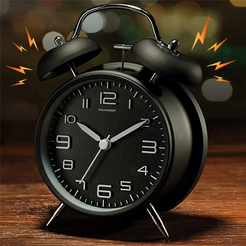 4 Inch Twin Bell Metal Frame Loud Alarm Clock 3D Dial With Backlight Battery Operated For Home Office Table Desk Use