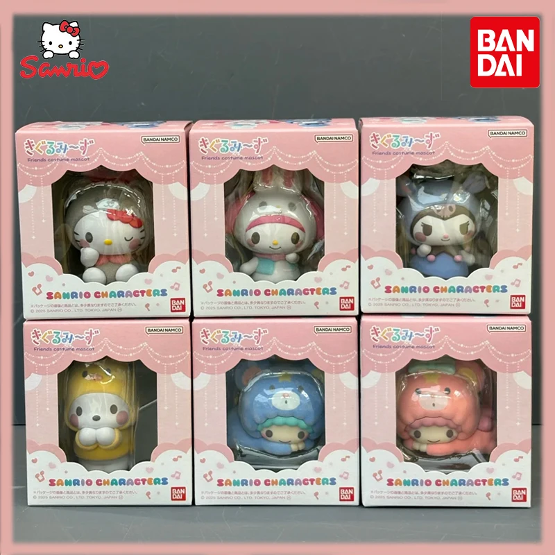

New In Stock Genuine Bandai Sanrio Character Friends Costume Mascot Flocked Model Toy Little Twin Stars Kuromi Melody Mini Toy