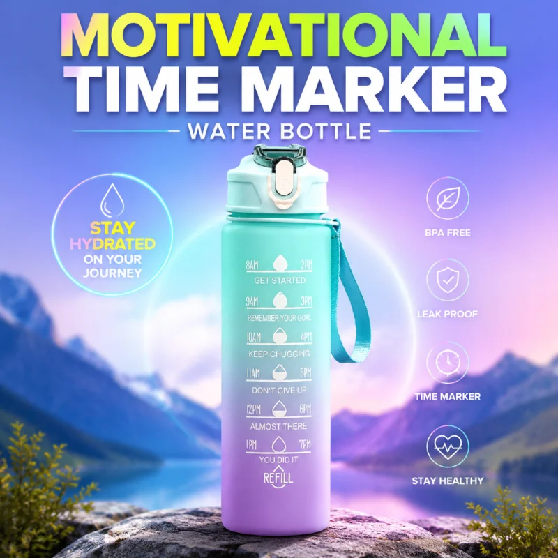 900ml Motivational Time Marker Water Bottle Gradient Matte Sport Water Bottle BPA Free Flip Lid Portable Travel Gym Drinking Cup