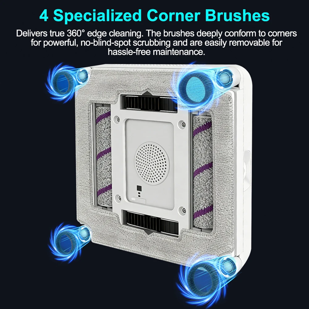Window Cleaning Robot WD10, Dual Roller Brushes, 4 Corner Brushes, 6‑Way Water Spray, 10000Pa Suction, Wet Wash & Scrub Combo