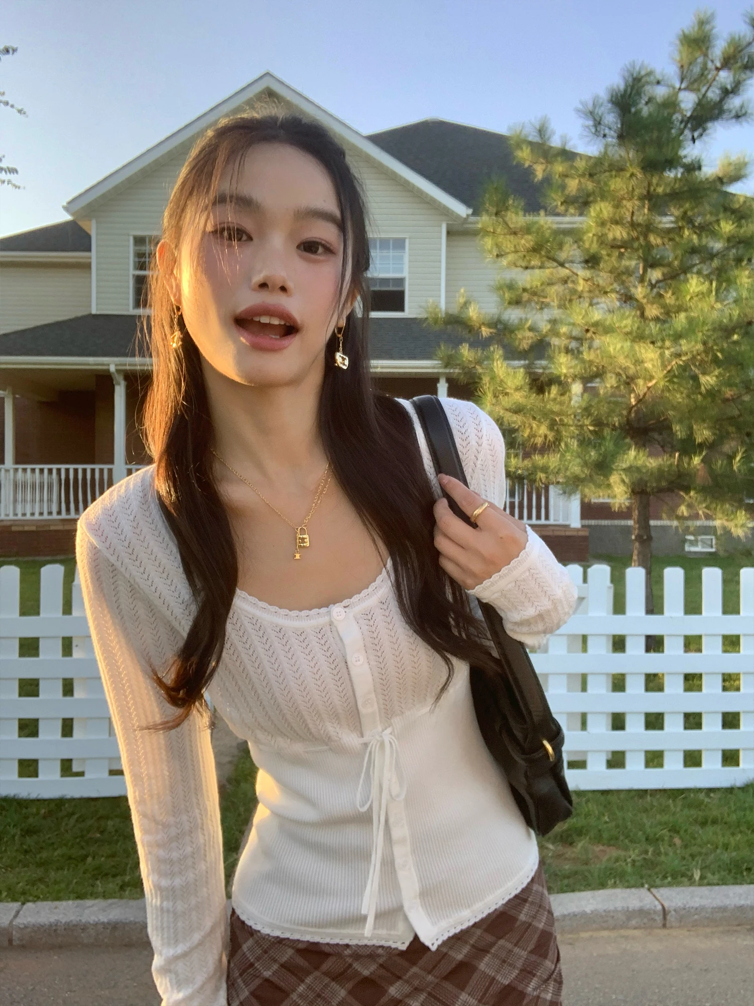 

Корейский вязаный кардиган Pusumede с длинными рукавами, женский повседневный эластичный облегающий топ с U-образным вырезом, повседневная одежда