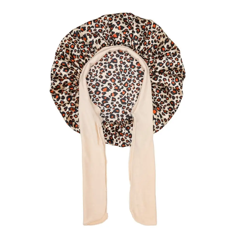 Tie Band Satin Bonnet Wide Band Printed Design Hair Protection Bonnet Frizz Reduction Adjustable Elastic Silk Sleeping Cap