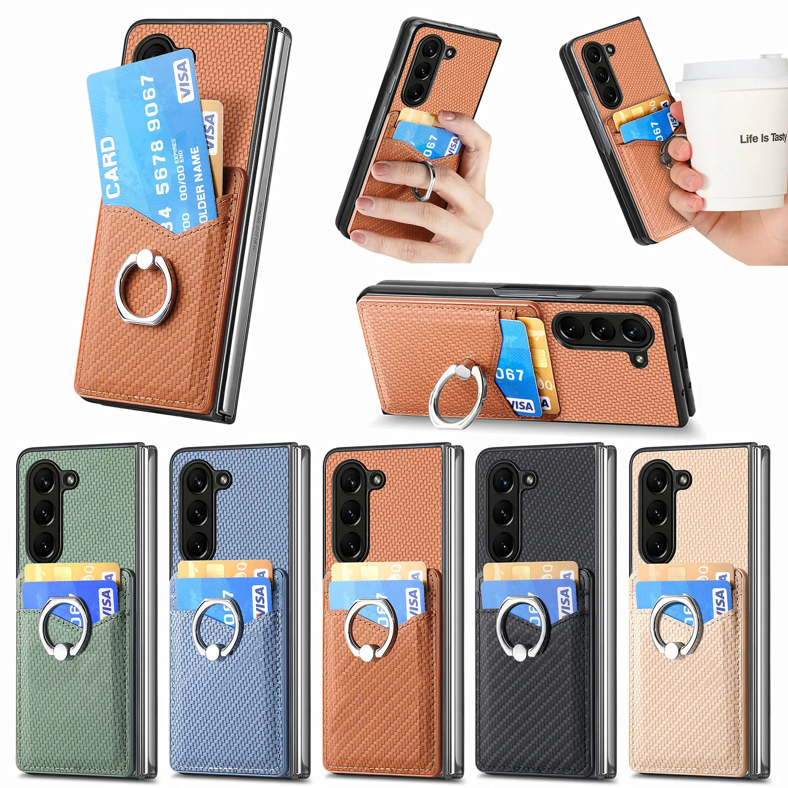 

Card Pouch Finger Ring Case For Samsung Galaxy Z Fold 5 Stand Multifunction Wallet Shockproof Protective Leather Cover