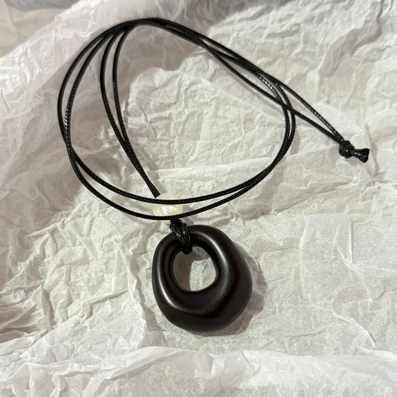Vintage Revival Coin Necklace with Deep Coffee Irregular Round Hoops for Women - Ethnic Style Rope Knit Chain