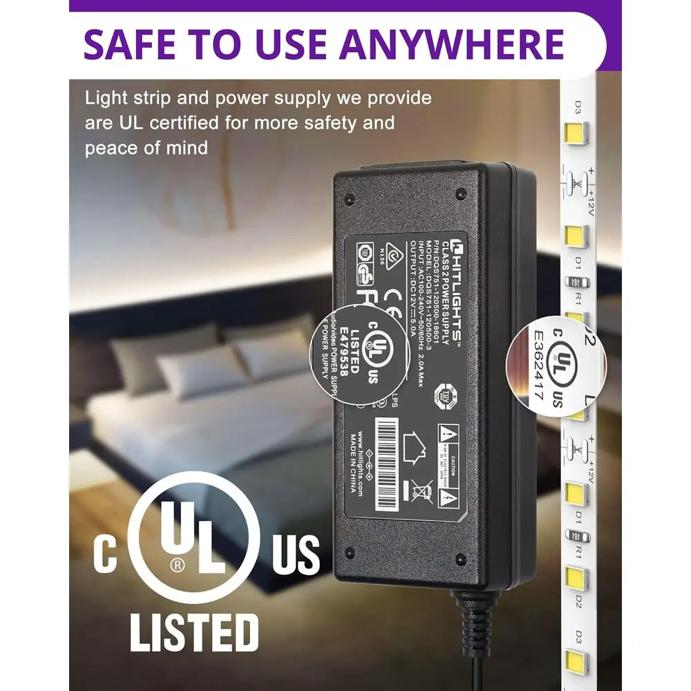 16,4ft 12V dimbare LED-stripverlichtingsset met hoge dichtheid en afstandsbediening, 4000K, 600 LED's, 300Lm/ft, UL-gecertificeerd voor woondecoratie