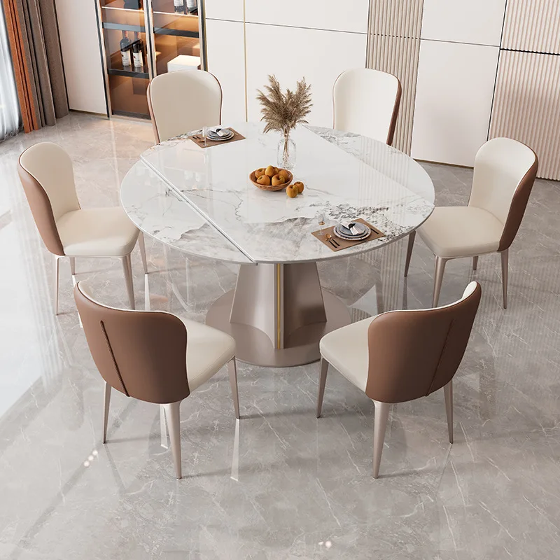 

Rock slab dining table and chair combination telescopic household small apartment variable round table square and round dual-pur