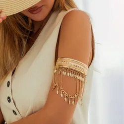 New Trendy Golden Metal Coin Leaf Chain Tassel Upper Arm Bangles Cuff Bracelet Armlet Armband Men Women Jewelry Accessories