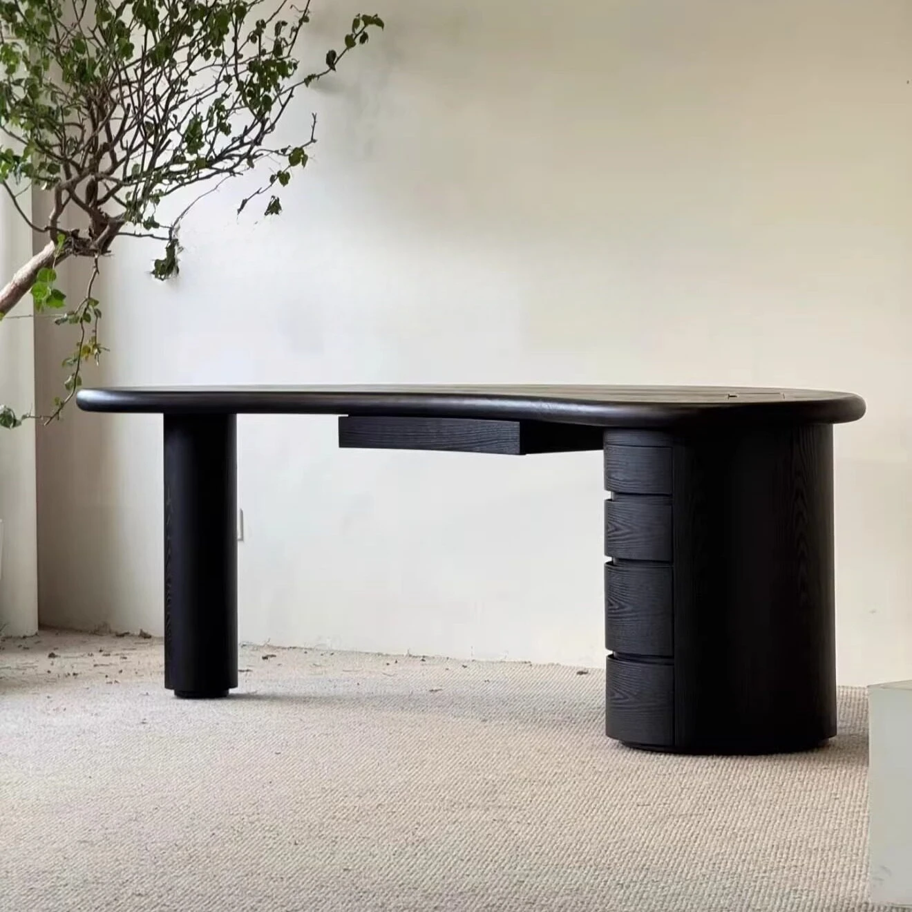 Medieval special-shaped solid wood desk designer home study black desk premium Italian minimalist computer desk