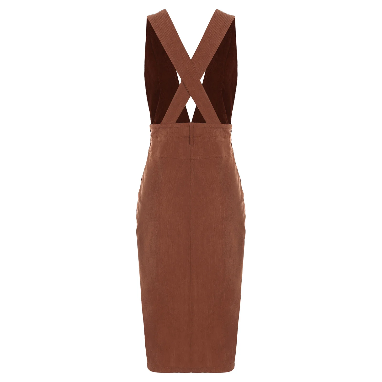 Womens Clothes V Neck Crossing Split Overall Dress Corduroy Suspender Dress Knee-length Bodycon Dress Fashion Female Clothing