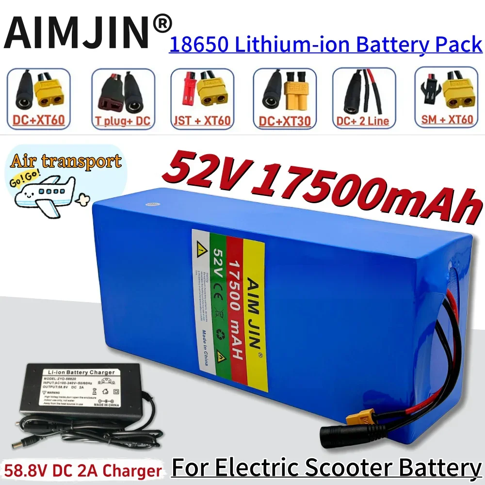 

18650 Lithium Battery Pack 14S5P 52V 17500mAh Battery Built-in BMS Suitable For Electric Bicycle Scooter Battery+58.8V 2A Charge