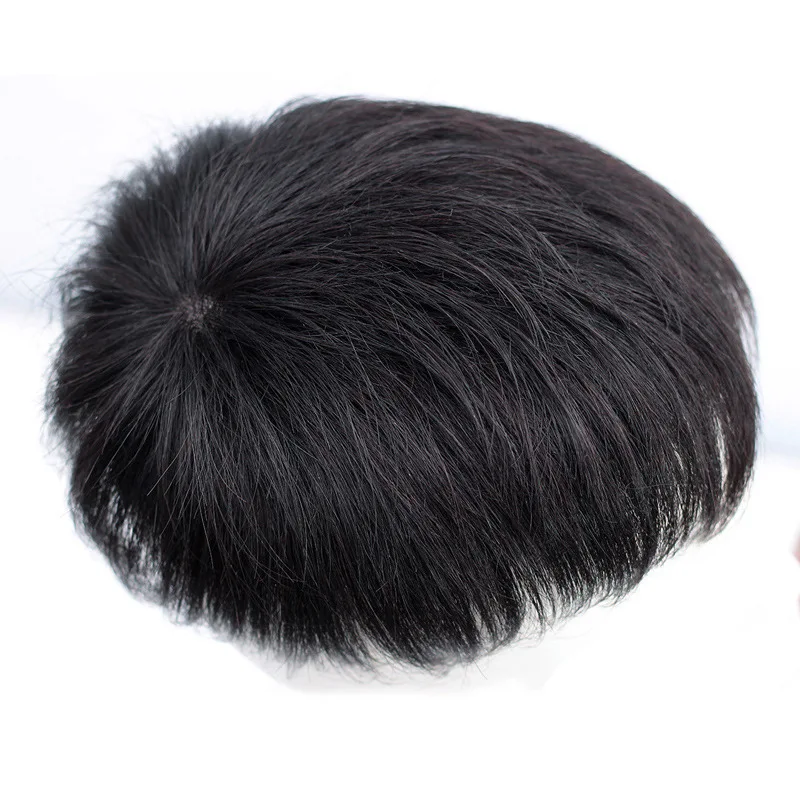 Men\'s synthetic fiber wig short hair real hair handsome invisible head cover white hair Mediterranean bald hair patch