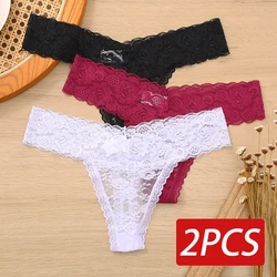 2PCS M-XL Women Lace Thong G-string Panties Sexy Floral Underwear Transparent Women's Panties Female Underpants Lingerie