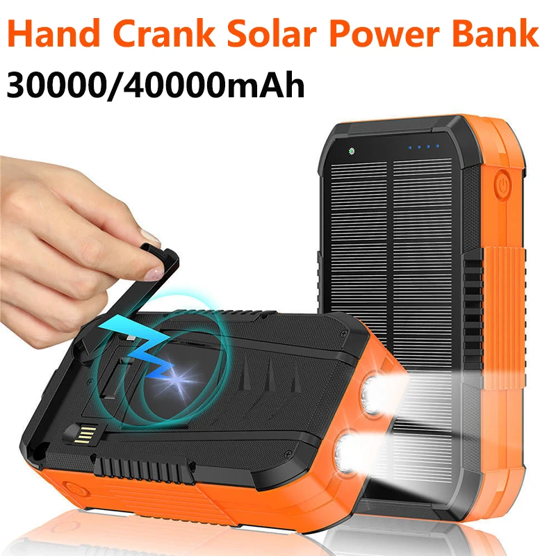 

40000mAh Wireless Solar Power Bank with Hand Crank Portable 22.5W Fast Charger Powerbank for iPhone 17 Samsung Xiaomi Poverbank