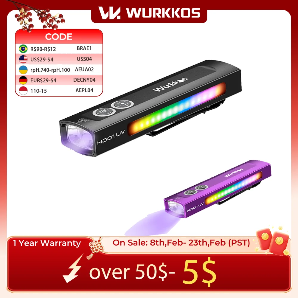 

Wurkkos HD01 UV Multifunctional EDC Flashlight 1200 LM with 365nm UV light White flood 90CRI LED Side RGB Lights IP65 Waterproof