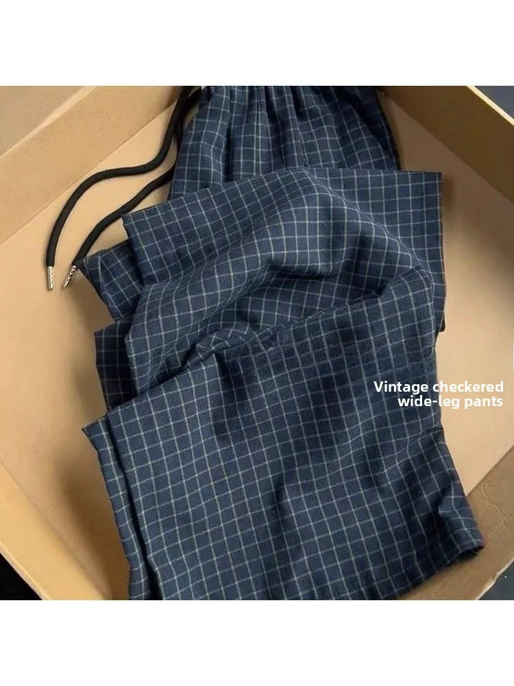 Amerikanische Retro Breite Bein Hosen frauen Lose Design Farbe Blo Casual Hohe Taille Gerade Geschnitten Hosen Koreanische Sle Pendeln